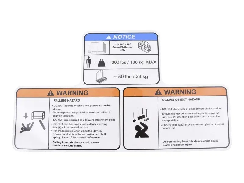 JLG Part # 1001297272 | DECAL,WARNING AND NOTICE, EA