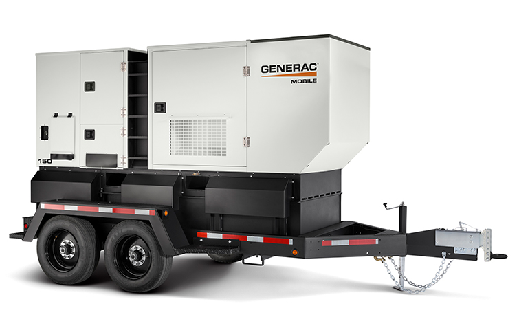 Generac MDG150DF4 - Trailer Mounted Diesel Genset, 150KVA, 240V single phase, 480V three phase, John Deere Tier IV engine