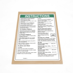 Genie Lift Part # T107030GT - DECAL,OP INST,PCON,GS-30,ANSI, EA