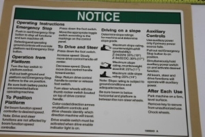 Genie Lift Part # 1000043GT - DECAL,NOTICE,OPER INST PLAT,DC, EA