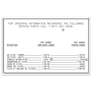 Genie Lift Part # 117257GT - DECAL,FILTER GUIDE,JD&PERKINS, EA