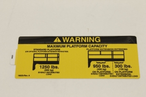 Genie Lift Part # 19023GT - DECAL,WARNING,1250 LB CAPACITY, EA