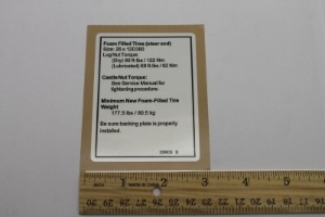 Genie Lift Part # 229835GT - DECAL,NOTICE,TIRE SPECS, EA