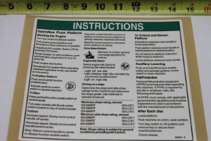 Genie Lift Part # 229916GT - DECAL,NOTICE,INST,PLAT-GS69RT, EA