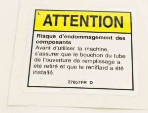 Genie Lift Part # 27857FRGT - DECAL,COMPONENT DAMAGE,CAP, EA