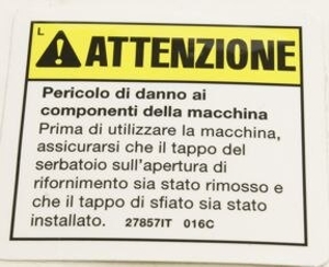 Genie Lift Part # 27857ITGT - DECAL,COMPONENT DAMAGE,CAP, EA