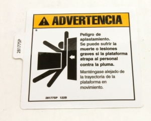 Genie Lift Part # 28177SPGT - DECAL,WARN,CRUSH HAZARD PLAT, EA