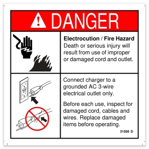 Genie Lift Part # 31508GT - DECAL,DANGER,ELECT HAZARD,PLUG, EA