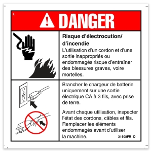 Genie Lift Part # 31508FRGT - DECAL,DANGER-ELEC HAZ,PLUG, EA