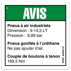 Genie Lift Part # 31784FRGT - DECAL,NOTICE,TIRE PRESSURE, EA