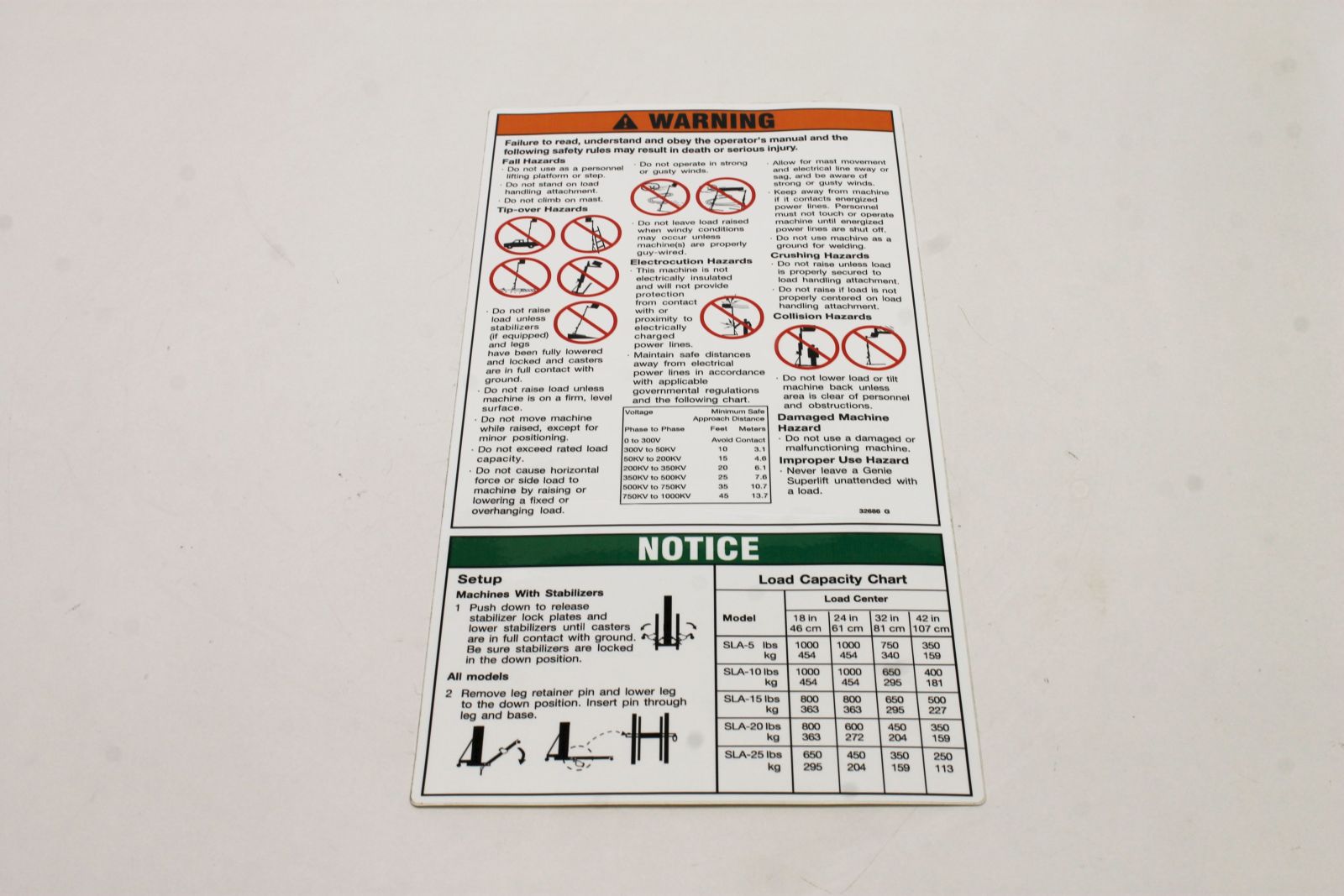 Genie Lift Part # 32686GT - DECAL,OPERATING INSTRUCT. SLA, EA