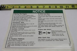 Genie Lift Part # 32702GT - DECAL,NOTICE,OPERATING INSTRN, EA