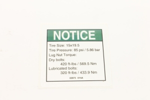 Genie Lift Part # 33973GT - DECAL,NOTICE,TIRE PRESSURE, EA