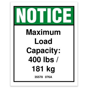 Genie Lift Part # 35578GT - DECAL,NOTICE,MAX CAPACITY 400, EA