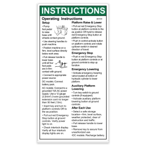 Genie Lift Part # 38119GT - DECAL,NOTICE,OPER.INST.,IWP-S, EA