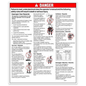 Genie Lift Part # 40466GT - DECAL,DANGER,GEN SAFETY DPLS, EA