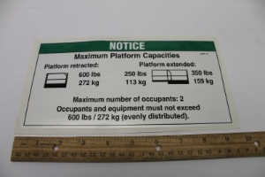 Genie Lift Part # 43092GT - DECAL,NOTICE,MAX CAP 600 ANSI, EA
