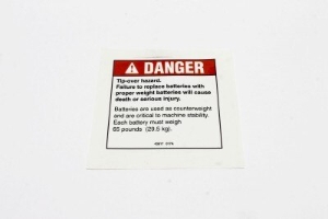 Genie Lift Part # 43617GT - DECAL,DANGER,TIP-OVER,BATTERY, EA