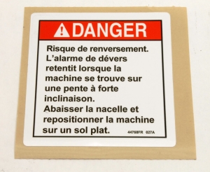 Genie Lift Part # 44768FRGT - DECAL, DANGER,TIP-OVER, EA
