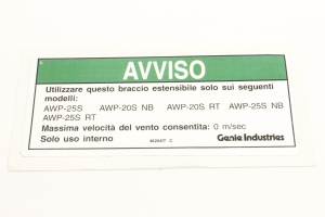 Genie Lift Part # 46204ITGT - DECAL, NOTICE, 26 INCH OUTRIGGER, EA