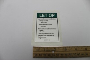 Genie Lift Part # 52070DUGT - DECAL, NOTICE, TIRE SPECS, EA