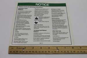 Genie Lift Part # 52073GT - DECAL,NOTICE,OPER INST,PLAT, EA