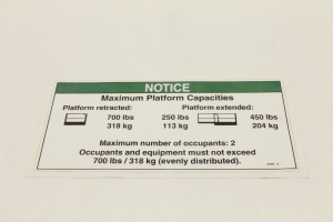Genie Lift Part # 52337GT - DECAL,NOTICE,MAX CAP 700 ANSI*, EA