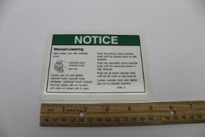 Genie Lift Part # 52495GT - DECAL,NOTICE,MANUAL LOWERING, EA