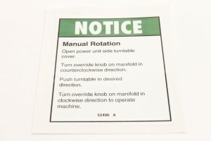 Genie Lift Part # 52496GT - DECAL,NOTICE,MANUAL ROTATION, EA