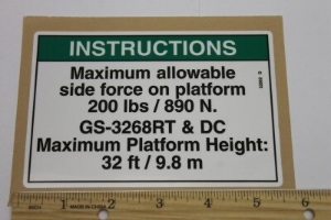 Genie Lift Part # 52802GT - DECAL,NOTICE,SIDE FRC,3268ANSI, EA