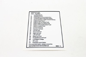 Genie Lift Part # 65052GT - DECAL,LABEL,FAULT CODES, EA