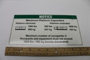 Genie Lift Part # 65245GT - DECAL,NOTICE, MAX CAP 1500, EA