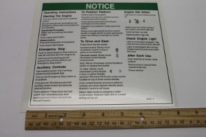 Genie Lift Part # 65269GT - DECAL,NOTICE,OPERATING INST., EA