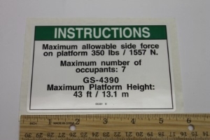 Genie Lift Part # 65281GT - DECAL,NOTICE,SIDE FORCE,350 LB, EA
