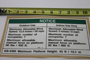 Genie Lift Part # 65283GT - DECAL,NOTICE,SIDE FORCE AUS, EA
