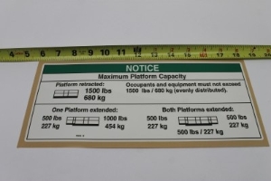Genie Lift Part # 72816GT - DECAL,NOTICE,MAX CAP,1500 LBS, EA