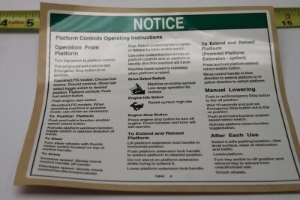 Genie Lift Part # 72840GT - DECAL,NOTICE OPERATE INST,PLAT, EA