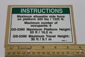 Genie Lift Part # 72860GT - DECAL,NOTICE,SIDE FORCE,300 LB, EA