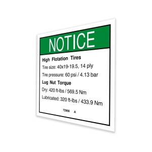 Genie Lift Part # 72966GT - DECAL,NOTICE,HI FLOAT TIRES, EA