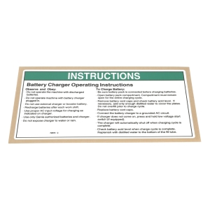 Genie Lift Part # 72970GT - DECAL,INSTRUCTIONS-CHARGER OP, EA