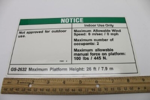 Genie Lift Part # 72990GT - DECAL,NOTICE,SIDE FRC,2632CE, EA