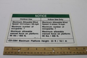 Genie Lift Part # 82212GT - DECAL,NOTICE,SIDE FORCE AUS, EA