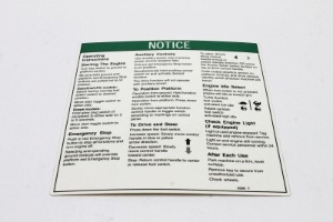 Genie Lift Part # 82283GT - DECAL,NOTICE,OPER INST.IC***, EA