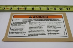 Genie Lift Part # 82410GT - DECAL,WARNING,PANEL CRADLE, EA