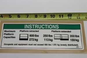 Genie Lift Part # 82564GT - DECAL,INSTR-MAX CAP 600LBS, EA