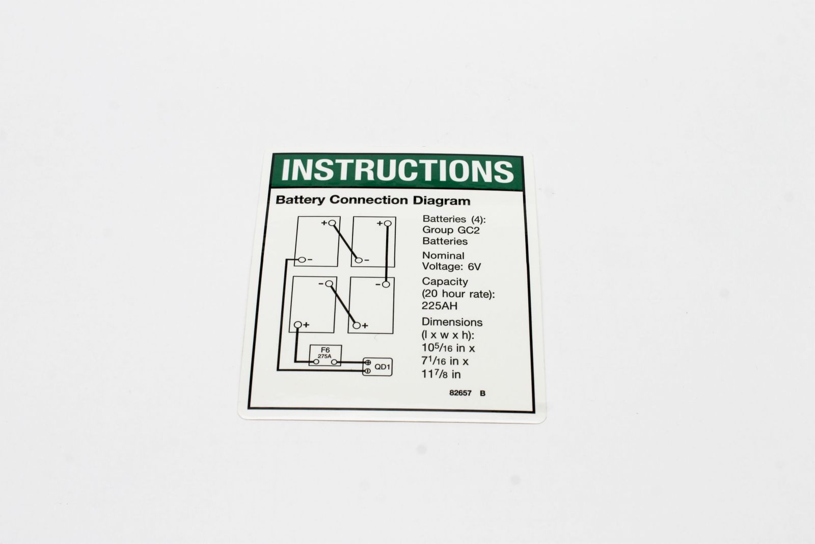Genie Lift Part # 82657GT - DECAL,INSTRUCT,BATTERY CONNECT, EA