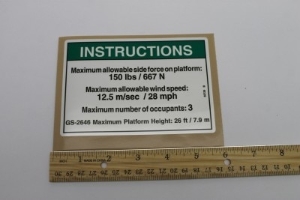 Genie Lift Part # 82729GT - NOTICE,SIDE FRC ANSI2646, EA