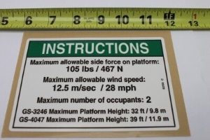 Genie Lift Part # 82730GT - DECAL,INSTR-SIDE FRC,ANSI 3246, EA