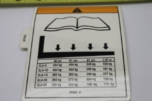 Genie Lift Part # 97542GT - DECAL,WARNING,LOAD CHART SLA, EA