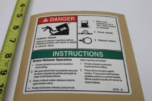 Genie Lift Part # 97712GT - DECAL,DANGER,BRAKE REL SAFETY*, EA